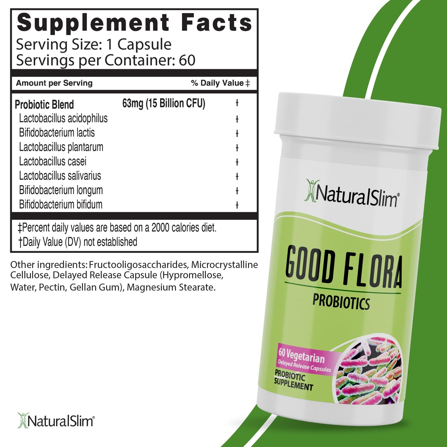Authentic NaturalSlim Gentle Formula Pro capsules container highlighting gut health and bloating relief benefits.
