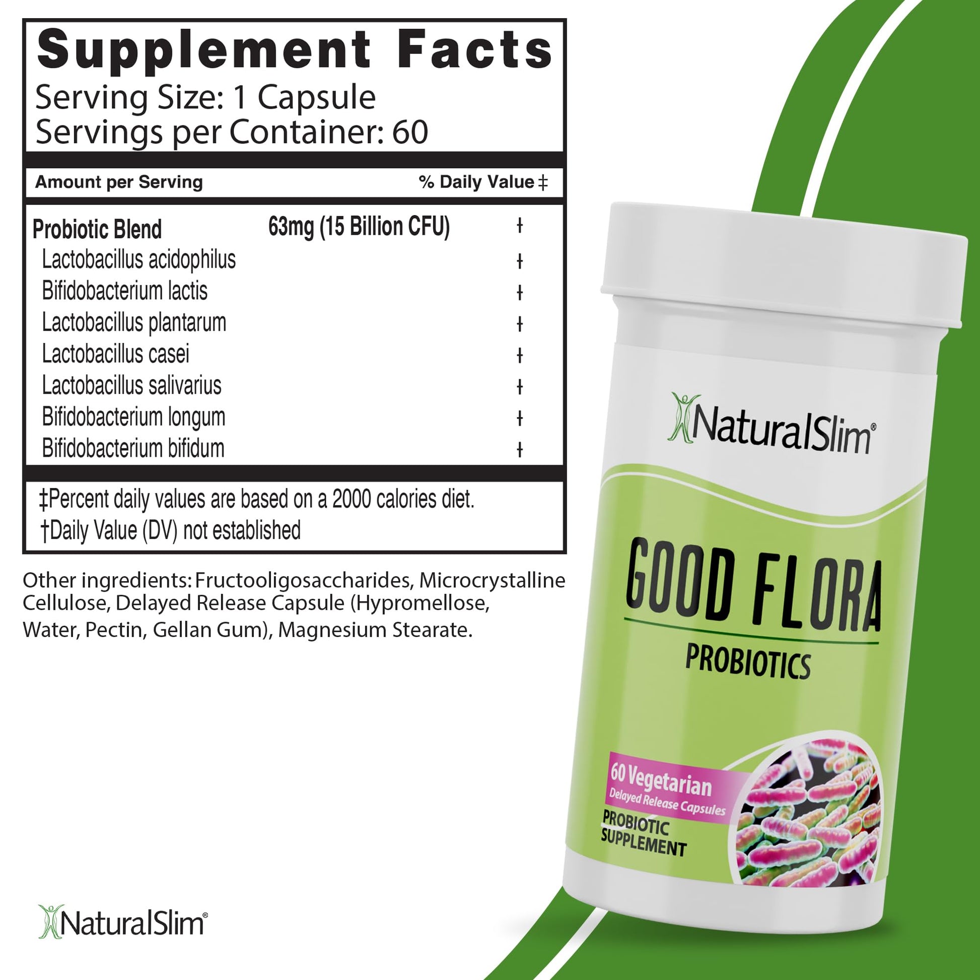 Authentic NaturalSlim Gentle Formula Pro capsules container highlighting gut health and bloating relief benefits.