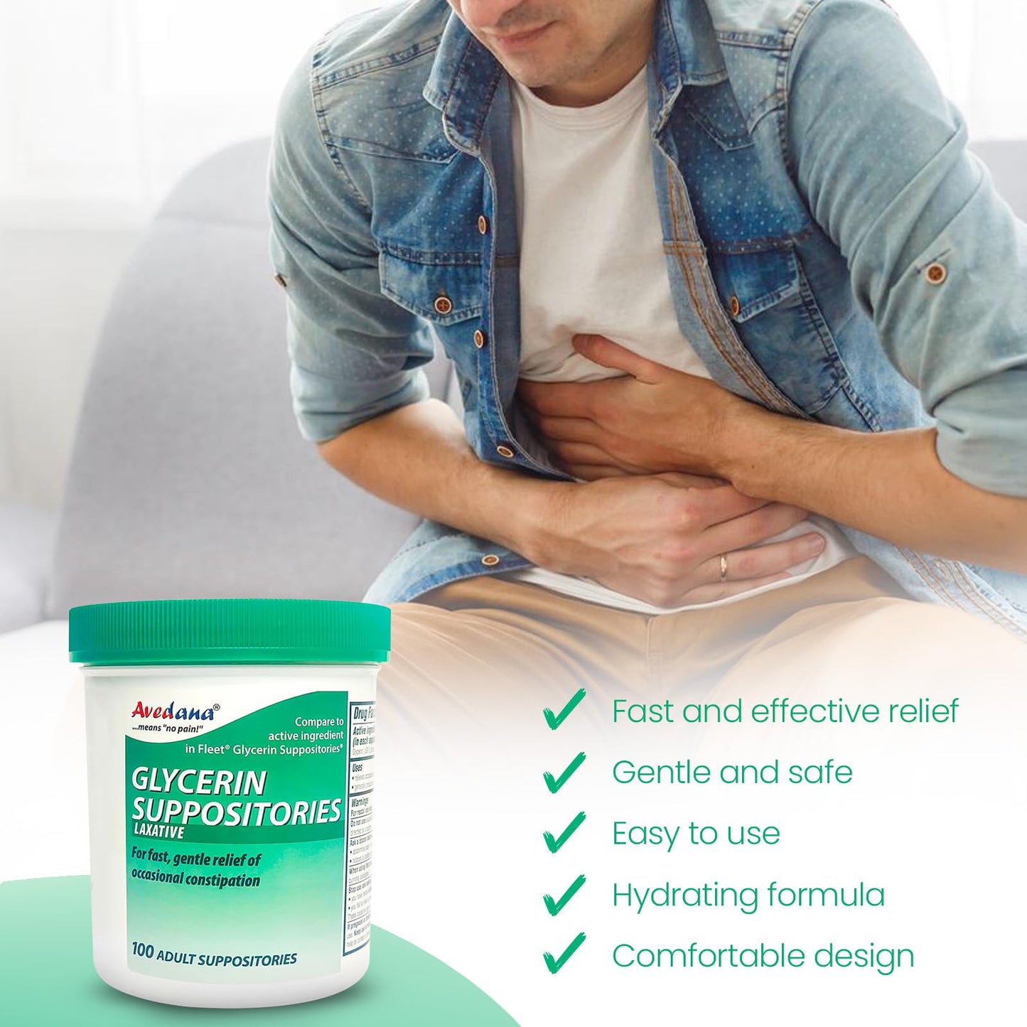 Avedana comfortable shape laxative suppositories isolated on a clean white background