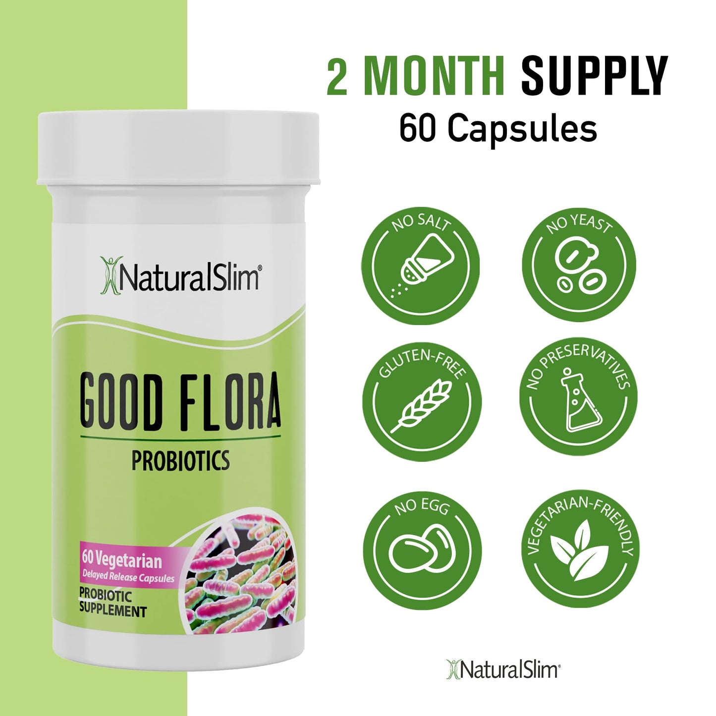 Supplement facts and ingredient breakdown on the back of NaturalSlim Probiotic 60 vegetarian capsules.