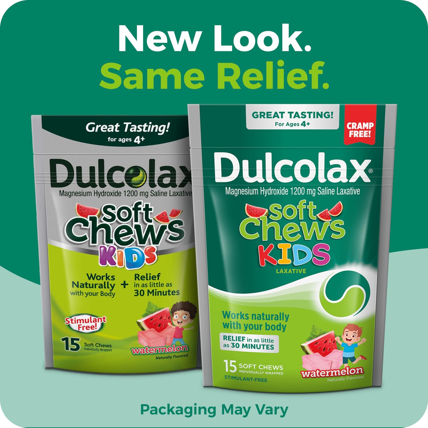Dulcolax Kids soft chews bottle label showing 1200 mg dosage