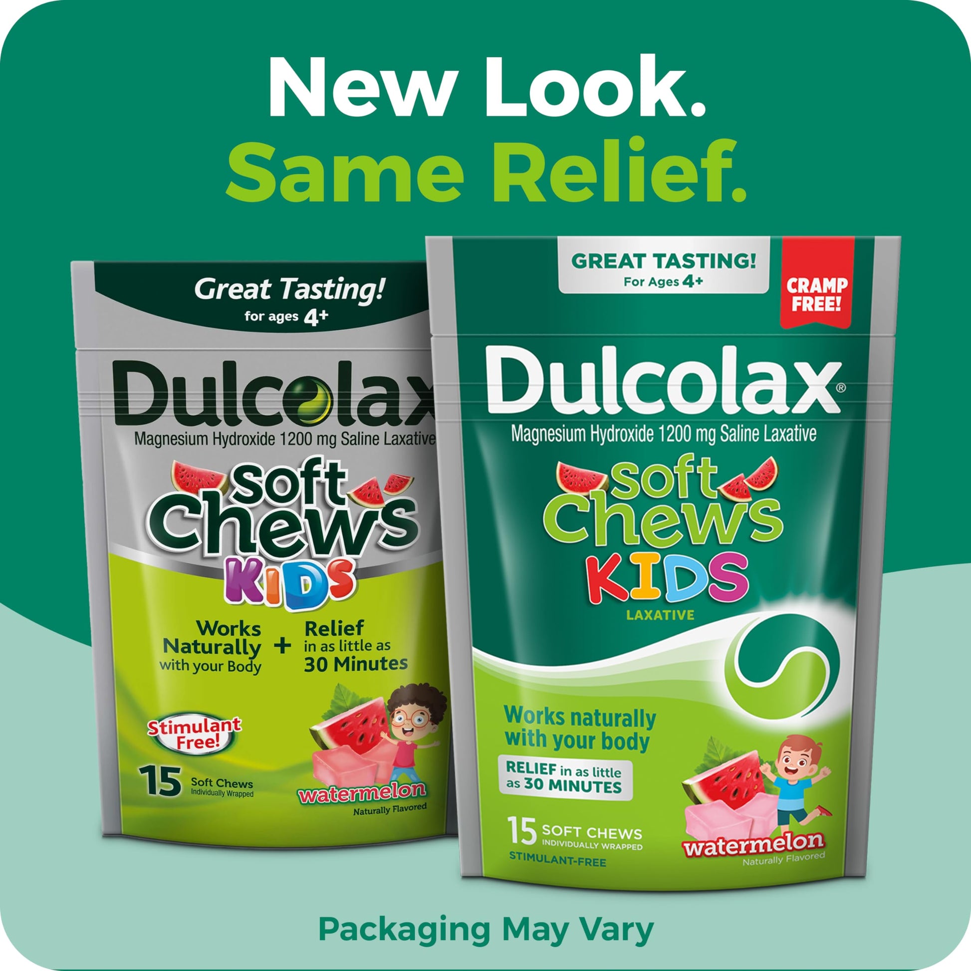 Dulcolax Kids soft chews bottle label showing 1200 mg dosage