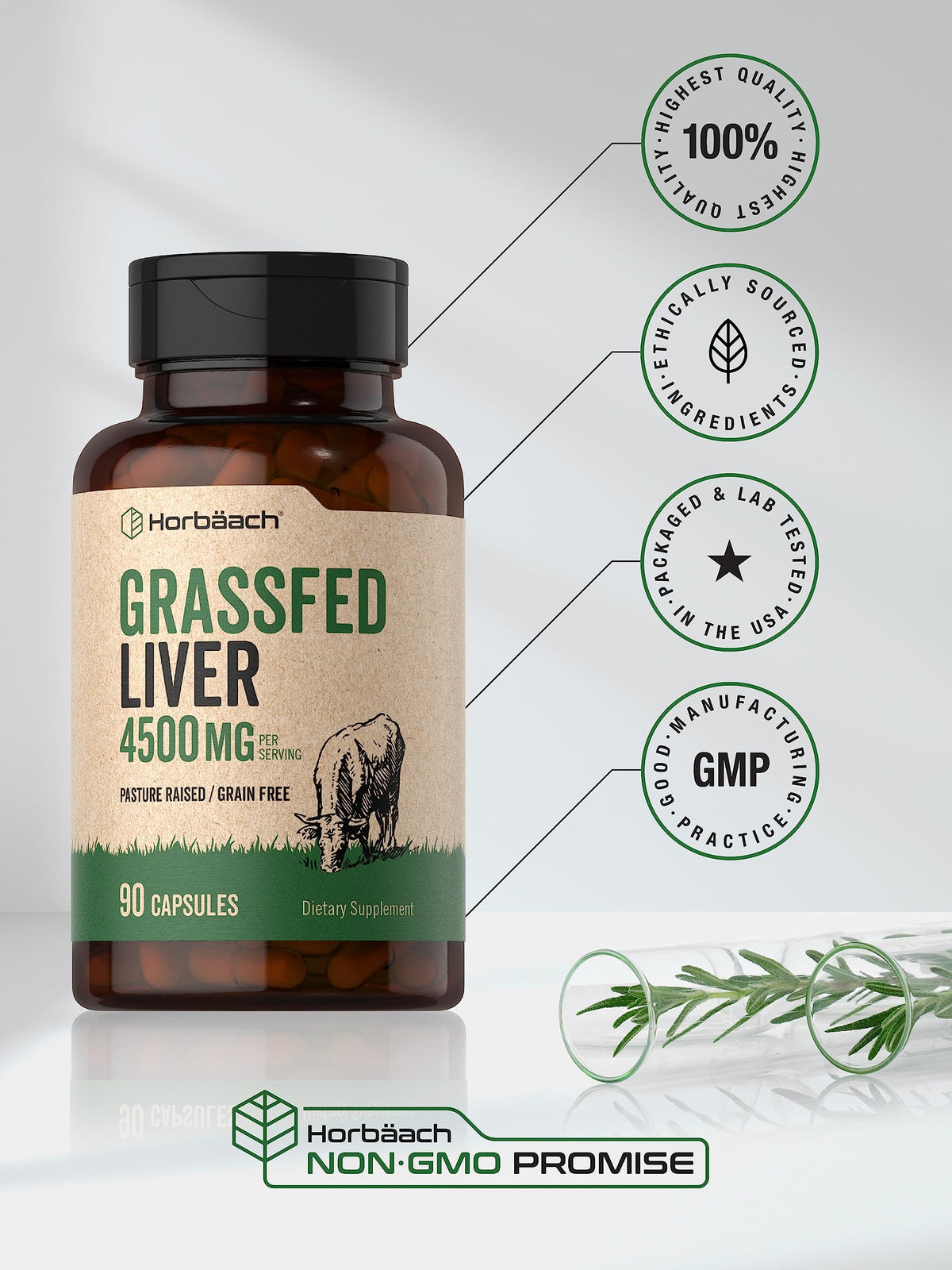 Horbaach Grass Fed Beef Liver rear label ingredient details