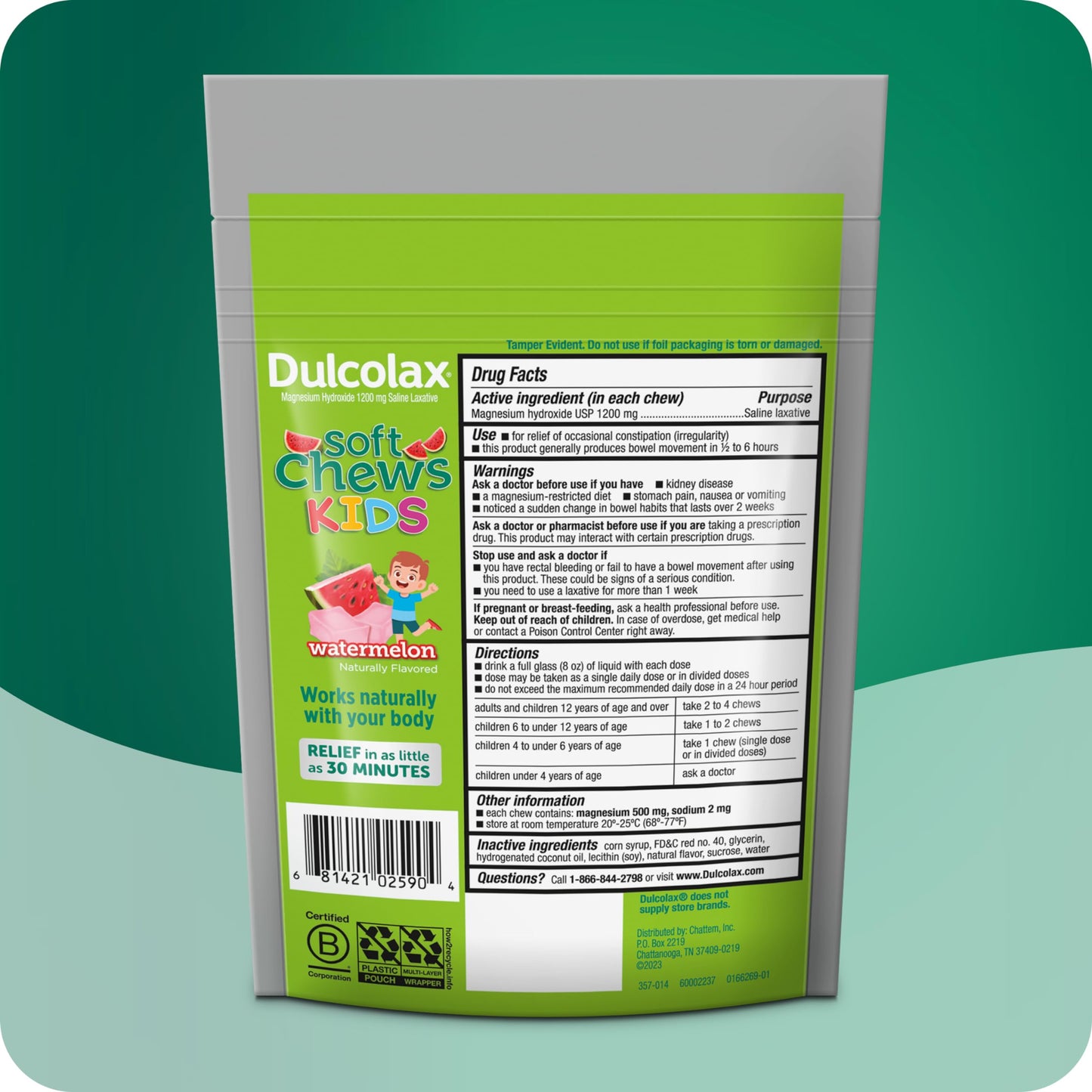 Back of Dulcolax Kids packaging with dosage instructions
