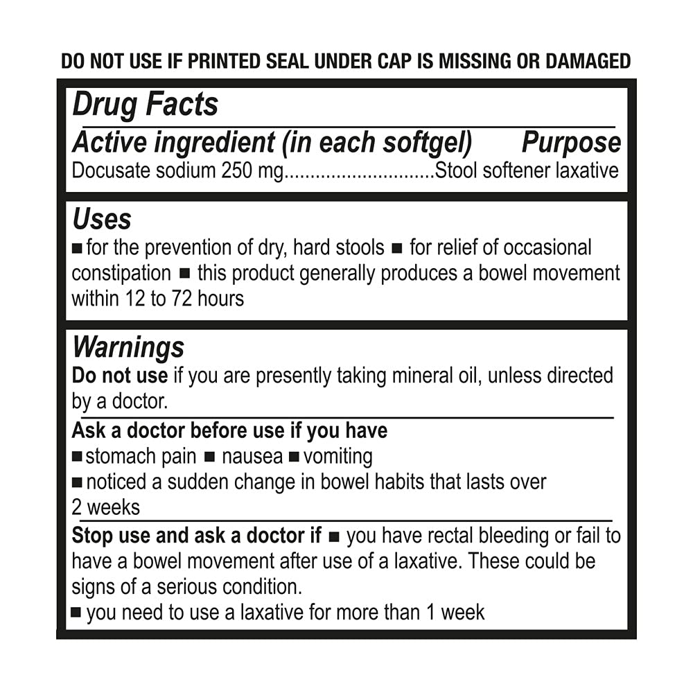 Puregen Labs Docusate Sodium supplement facts label