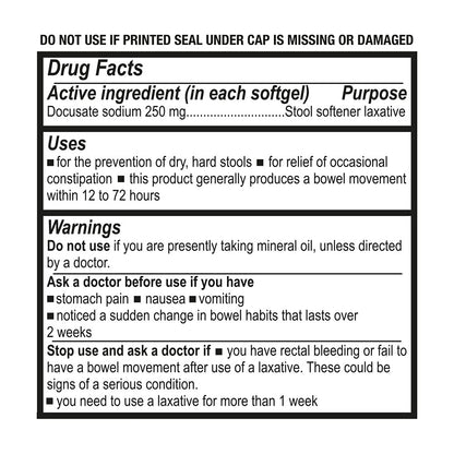 Puregen Labs Docusate Sodium supplement facts label