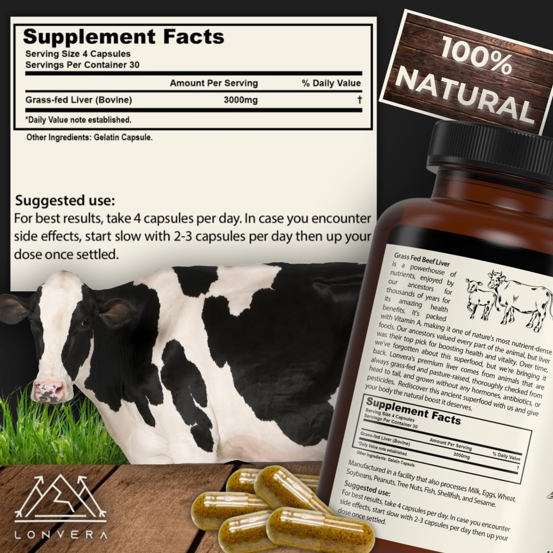 Natnect grass fed beef liver 120 capsule bottle angle view