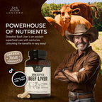 Desiccated beef liver capsules bottle lifestyle product display
