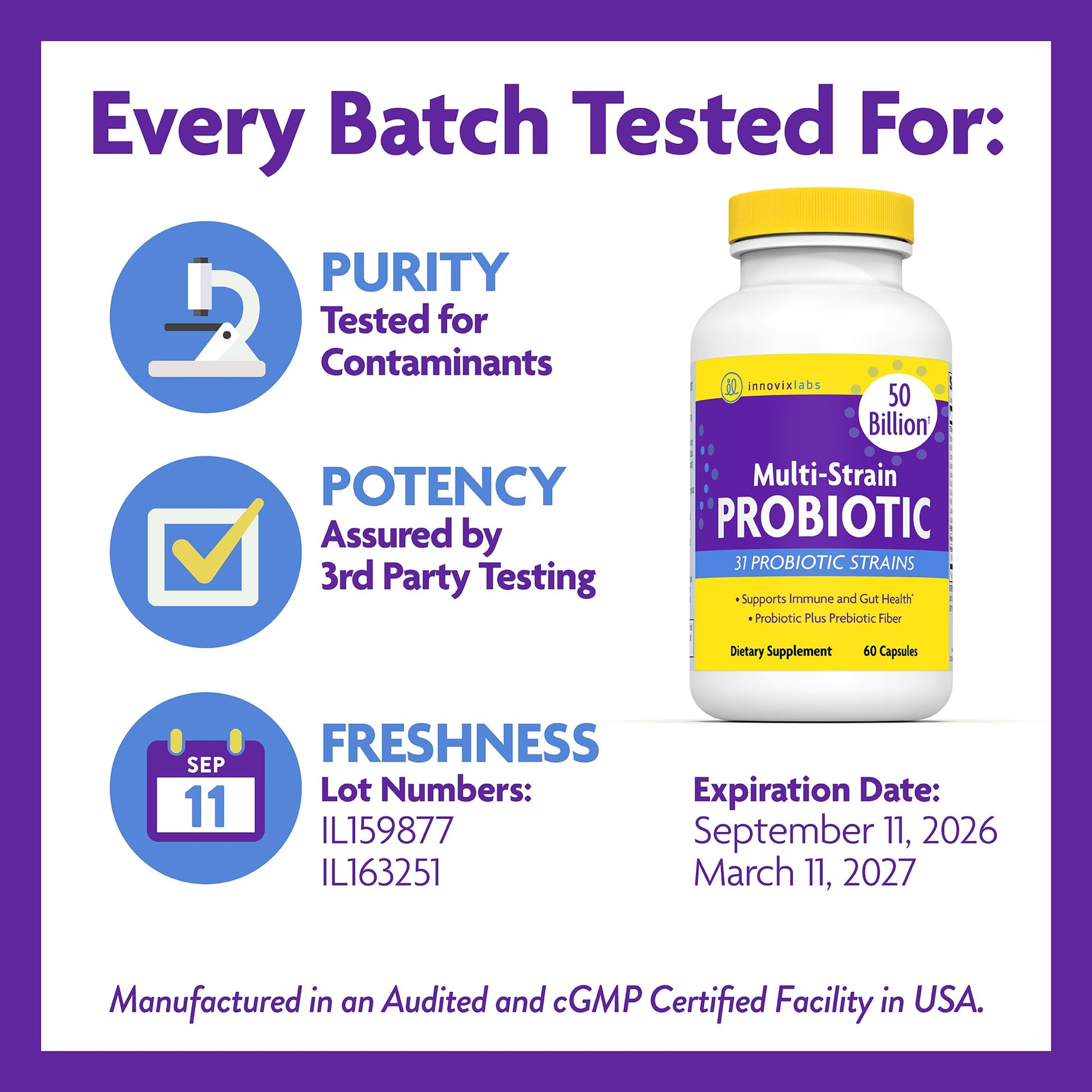 InnovixLabs digestive care capsules displayed next to the product packaging showing allergen free certifications.