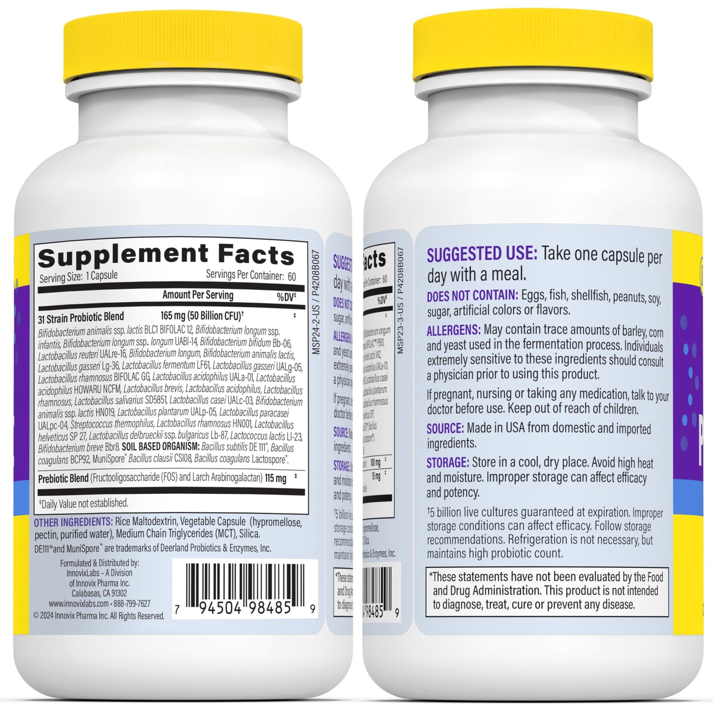 InnovixLabs fifty billion colony forming units probiotic supplement bottle for daily microbiome support.