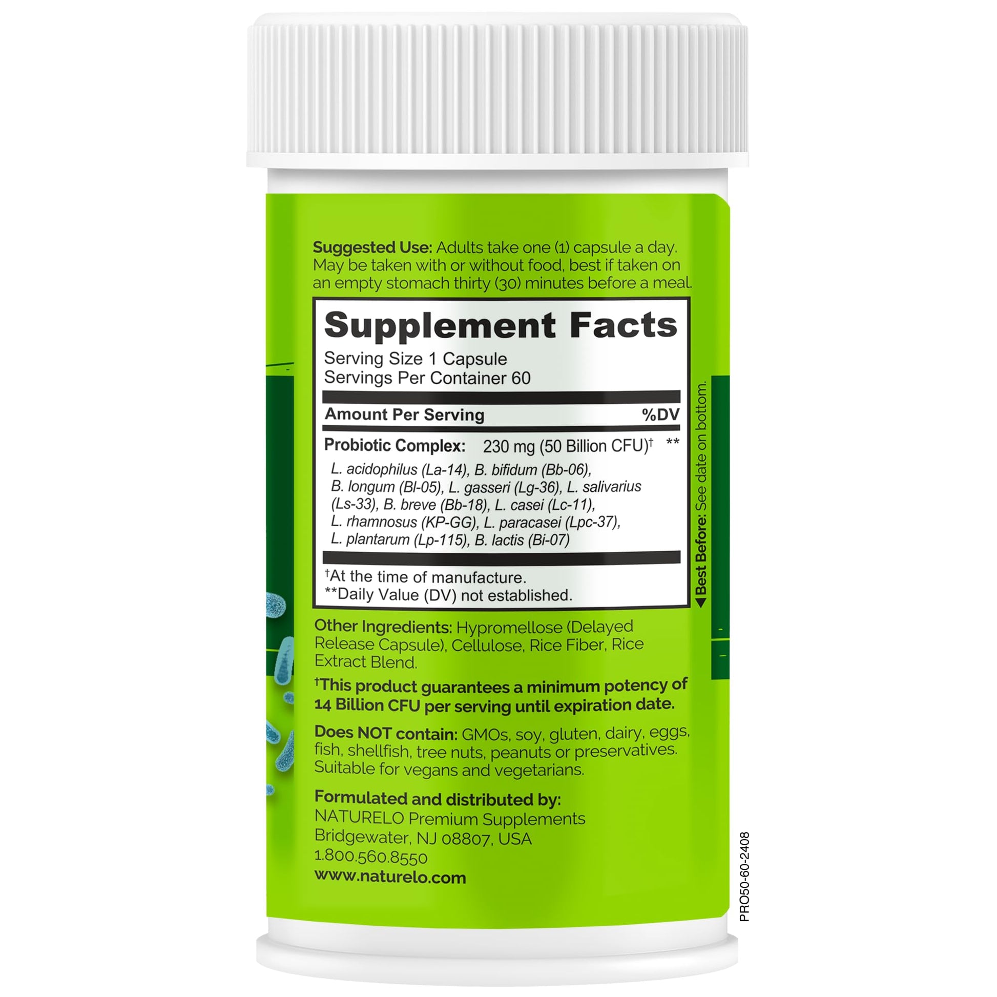 Authentic Naturelo non GMO digestive health supplement for adults close up