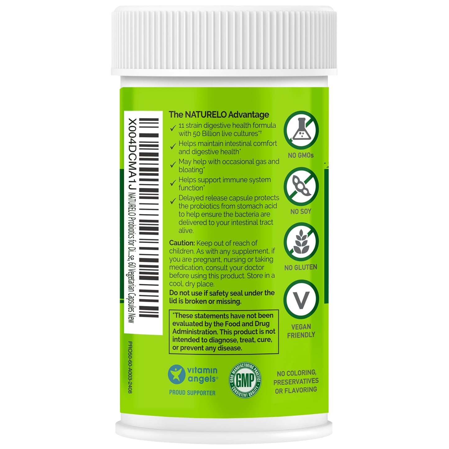 Naturelo gluten free fifty billion active cultures dietary supplement bottle angle