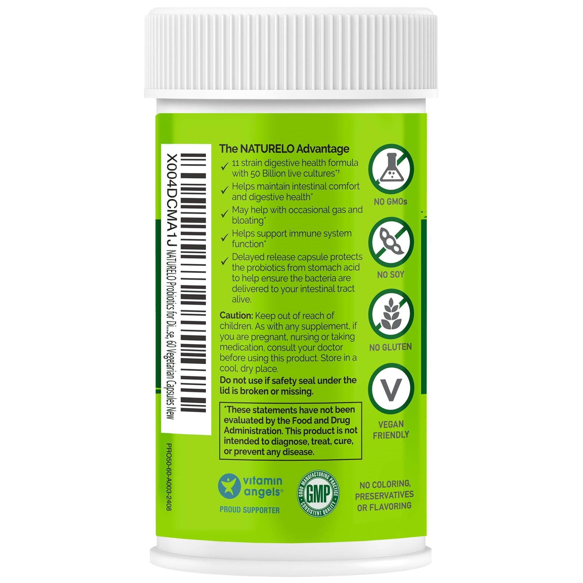 Naturelo gluten free fifty billion active cultures dietary supplement bottle angle