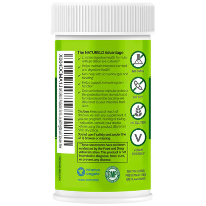 Naturelo gluten free fifty billion active cultures dietary supplement bottle angle