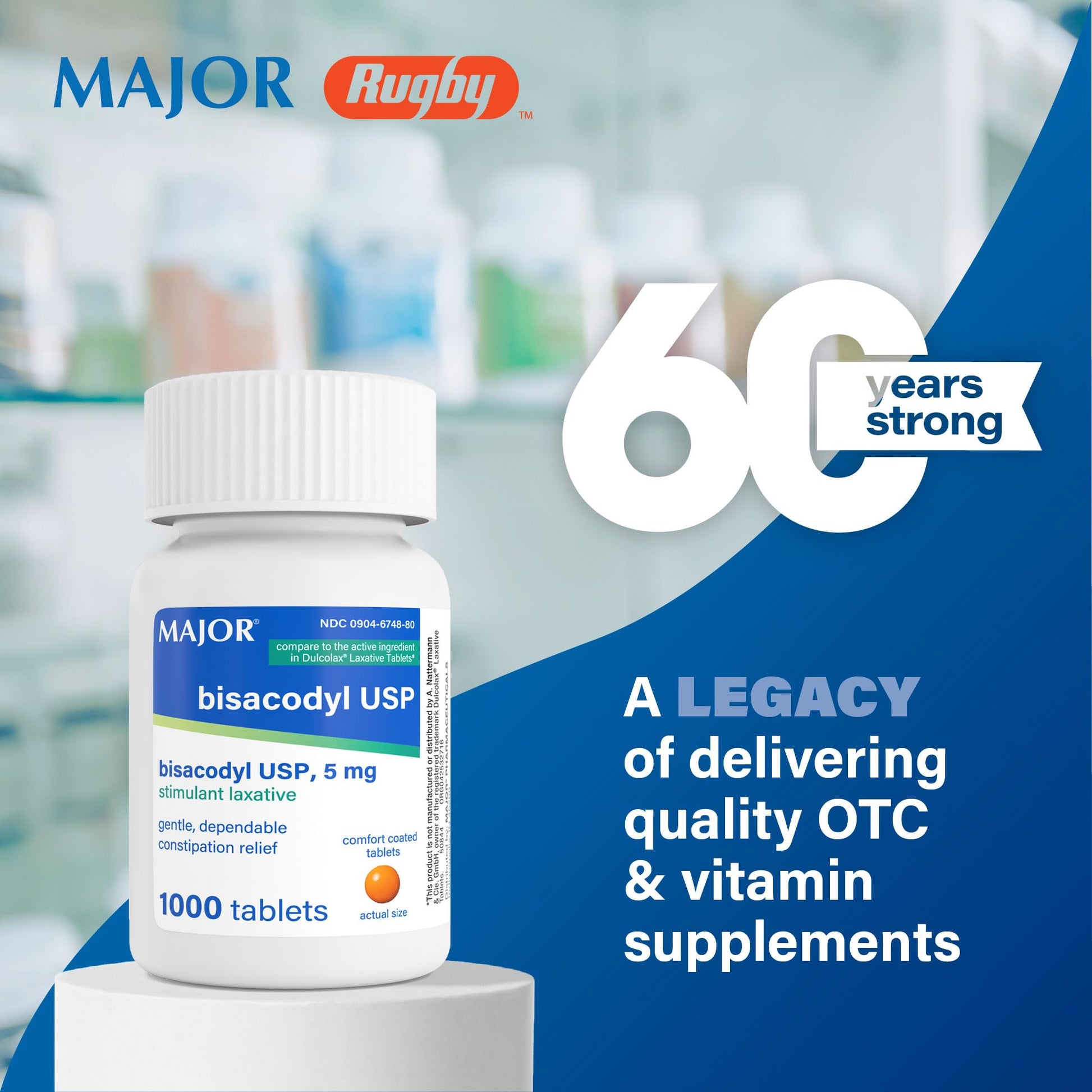 Major Bisacodyl 1000 tablets bottle packaging