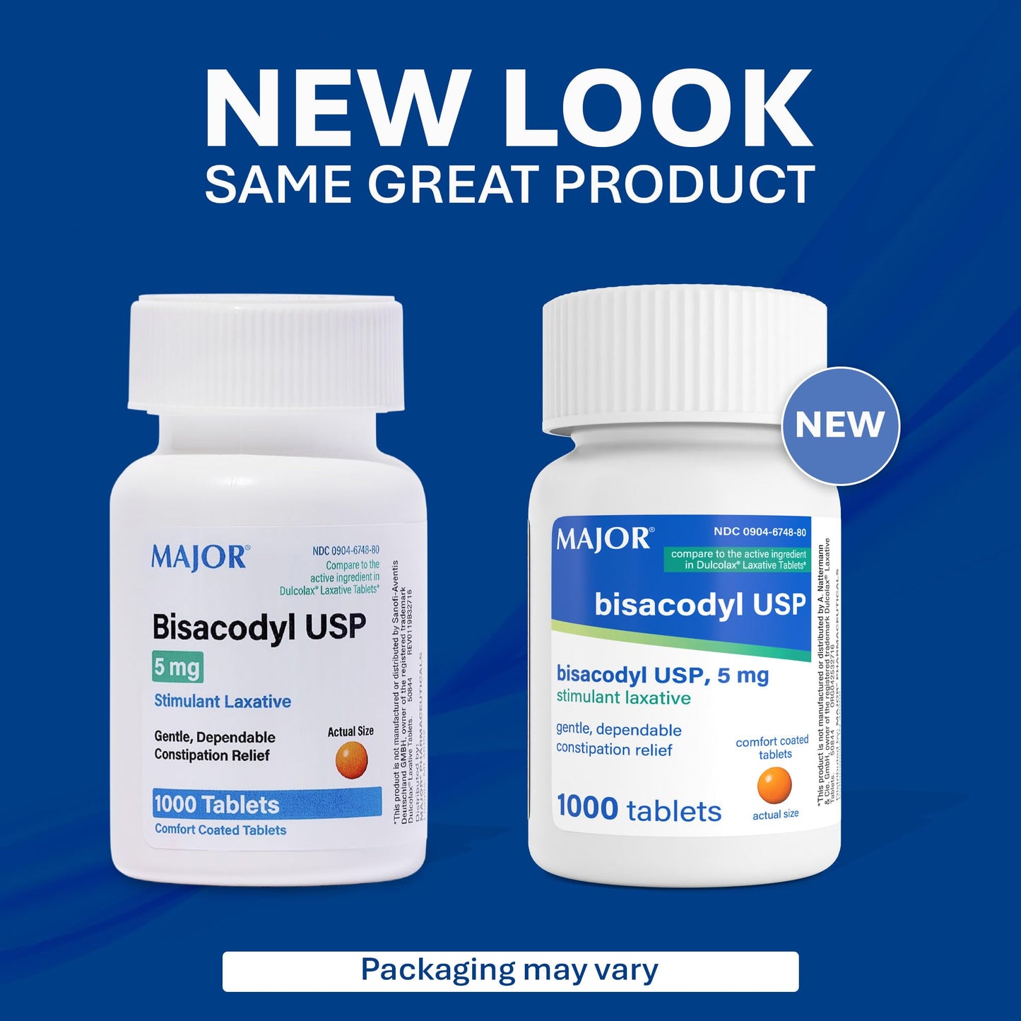 Side view of Major Bisacodyl bottle with nutrition facts