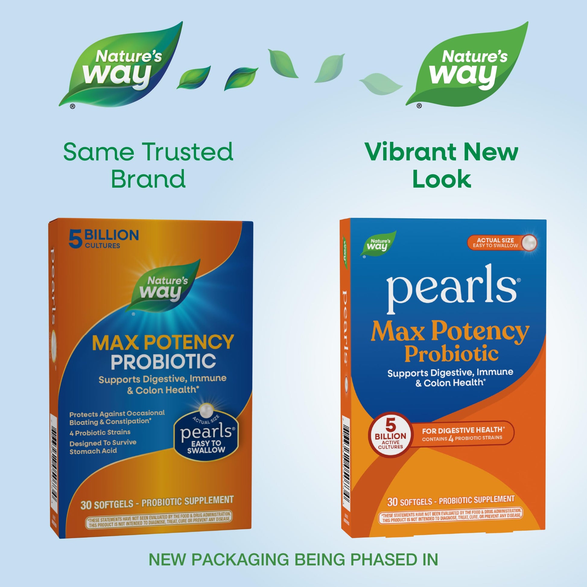 Nature's Way 5 Billion Live Cultures Probiotic supplement box showing active ingredients and benefits.