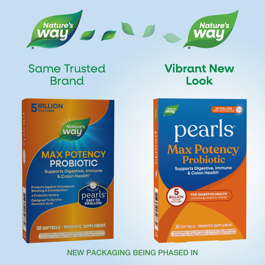 Nature's Way 5 Billion Live Cultures Probiotic supplement box showing active ingredients and benefits.