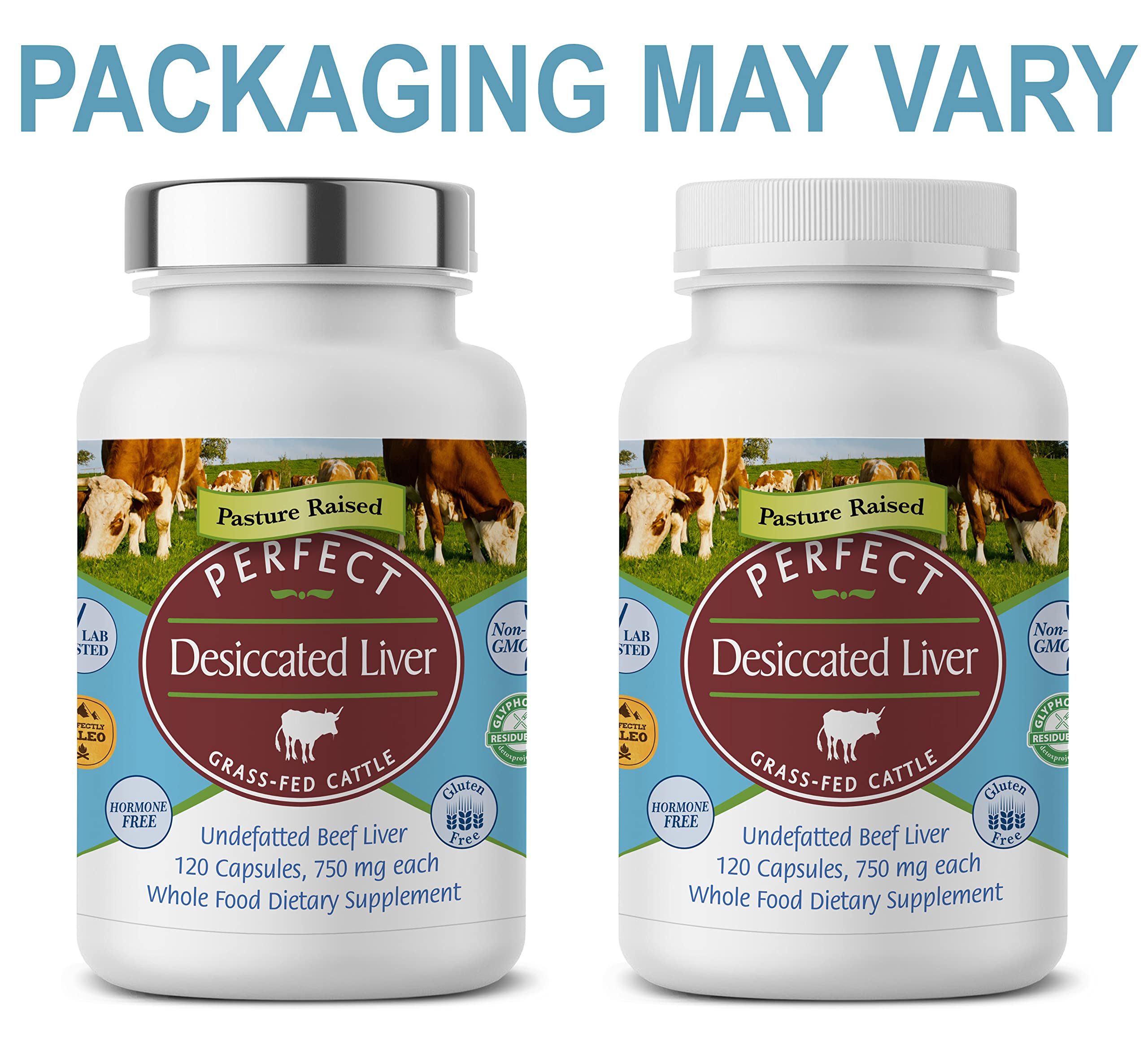 Perfect Supplements Desiccated Beef Liver 750 mg supplement label and nutritional facts