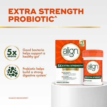 Side view of Align daily digestive support probiotic supplement box detailing capsule count.