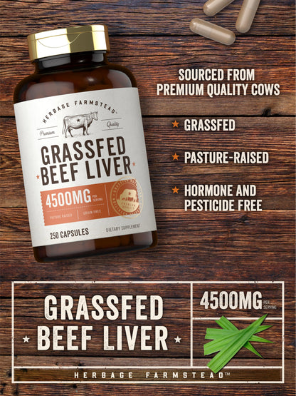 Carlyle grassfed beef liver 250 count capsule size details