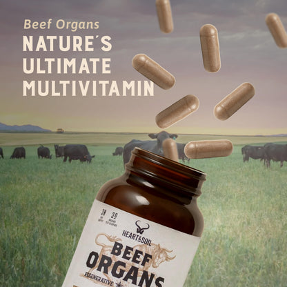 Full packaging label details of Heart and Soil freeze dried beef organs.