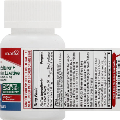 Leader 2-in-1 laxative bottle with safety seal