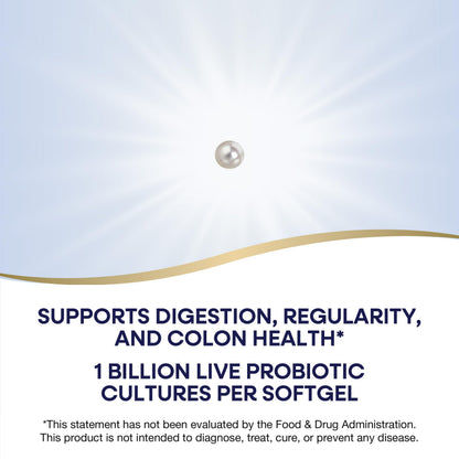 Imported USA gut health supplement softgels side view with product benefits label