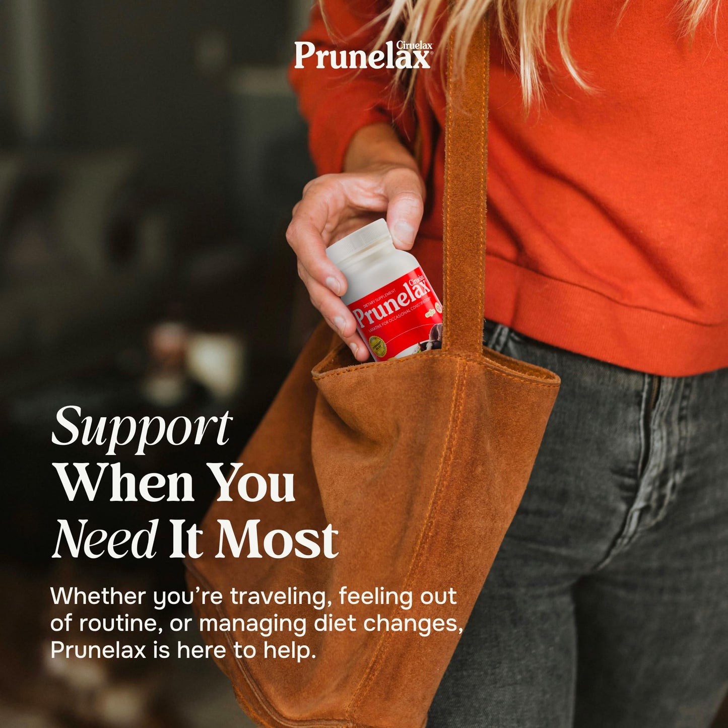 Vegan and gluten-free certification labels on Prunelax packaging