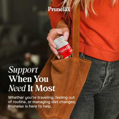 Vegan and gluten-free certification labels on Prunelax packaging