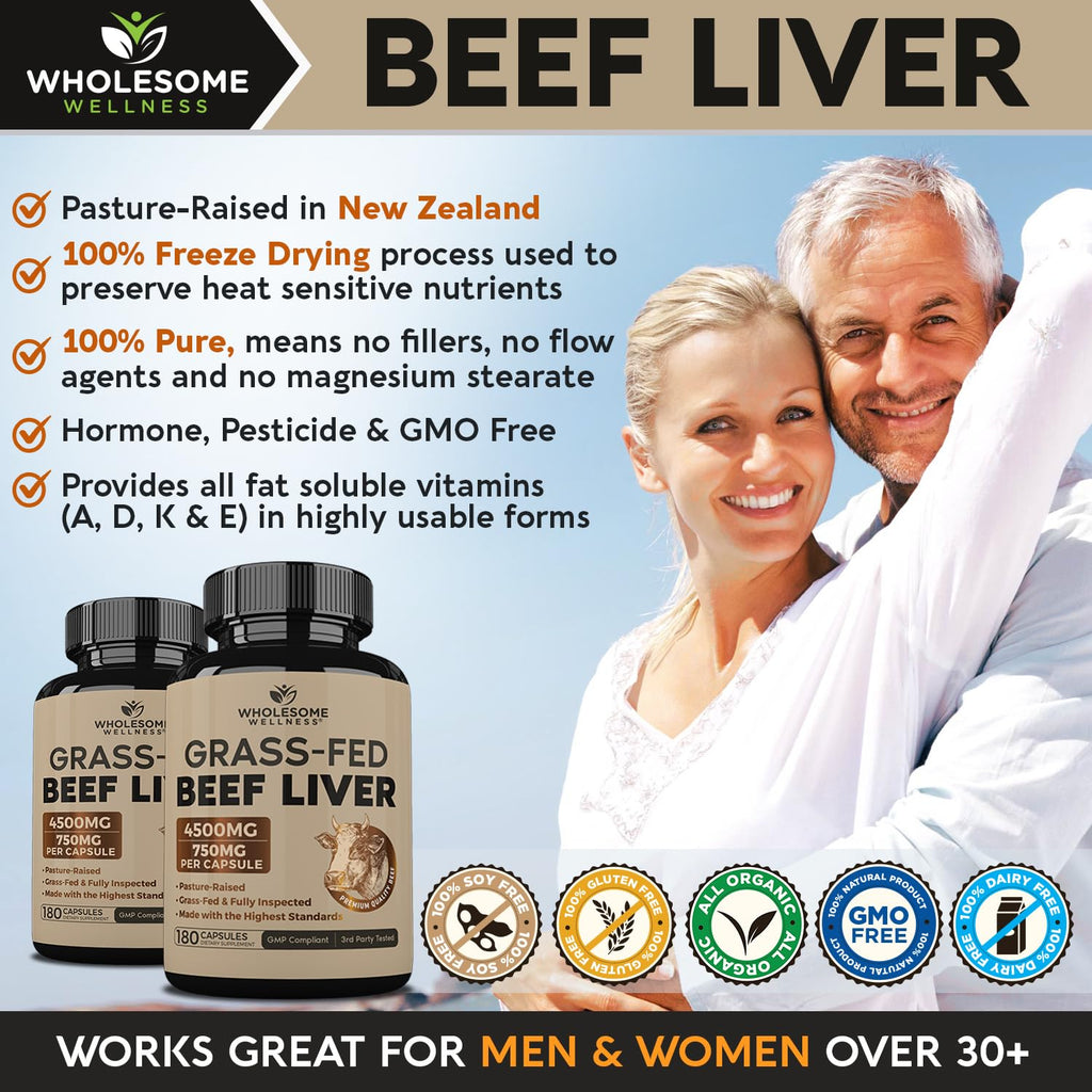 Wholesome Wellness Grass Fed Beef Liver capsules poured out