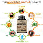 Wholesome Wellness Grass Fed Beef Liver bottle with natural ingredients graphic