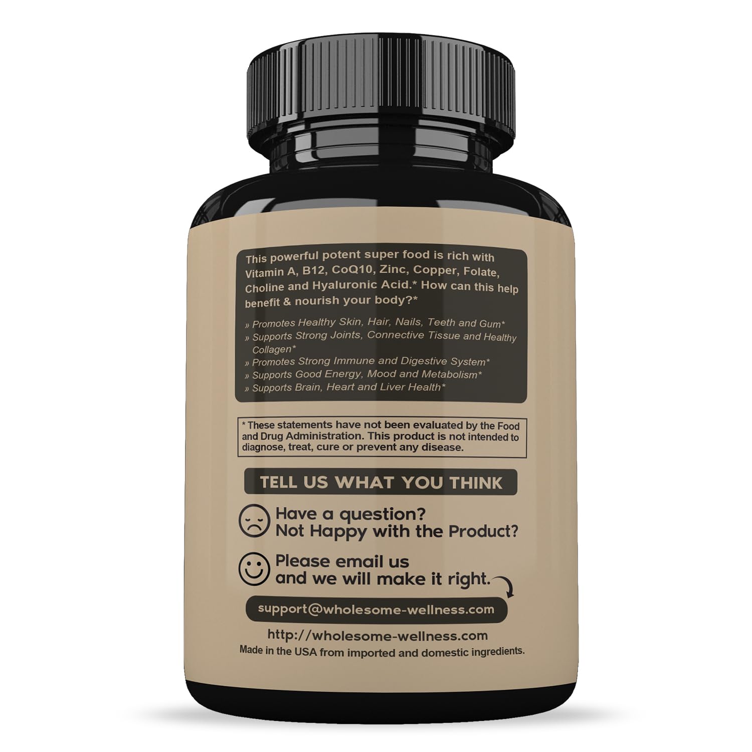 Wholesome Wellness beef liver capsules product packaging showing third party tested certification details.