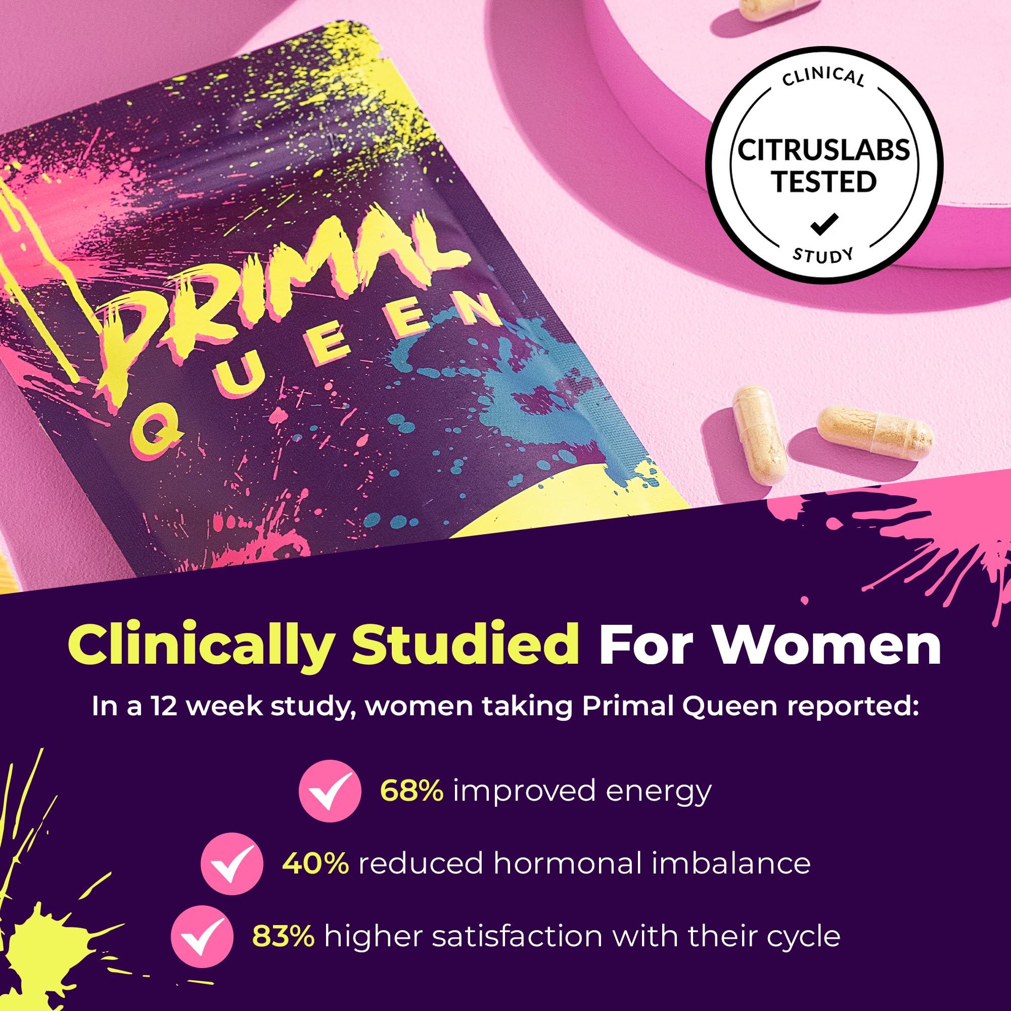 Back label of Primal Queen women supplement displaying grass fed Argentinian cattle sourcing details