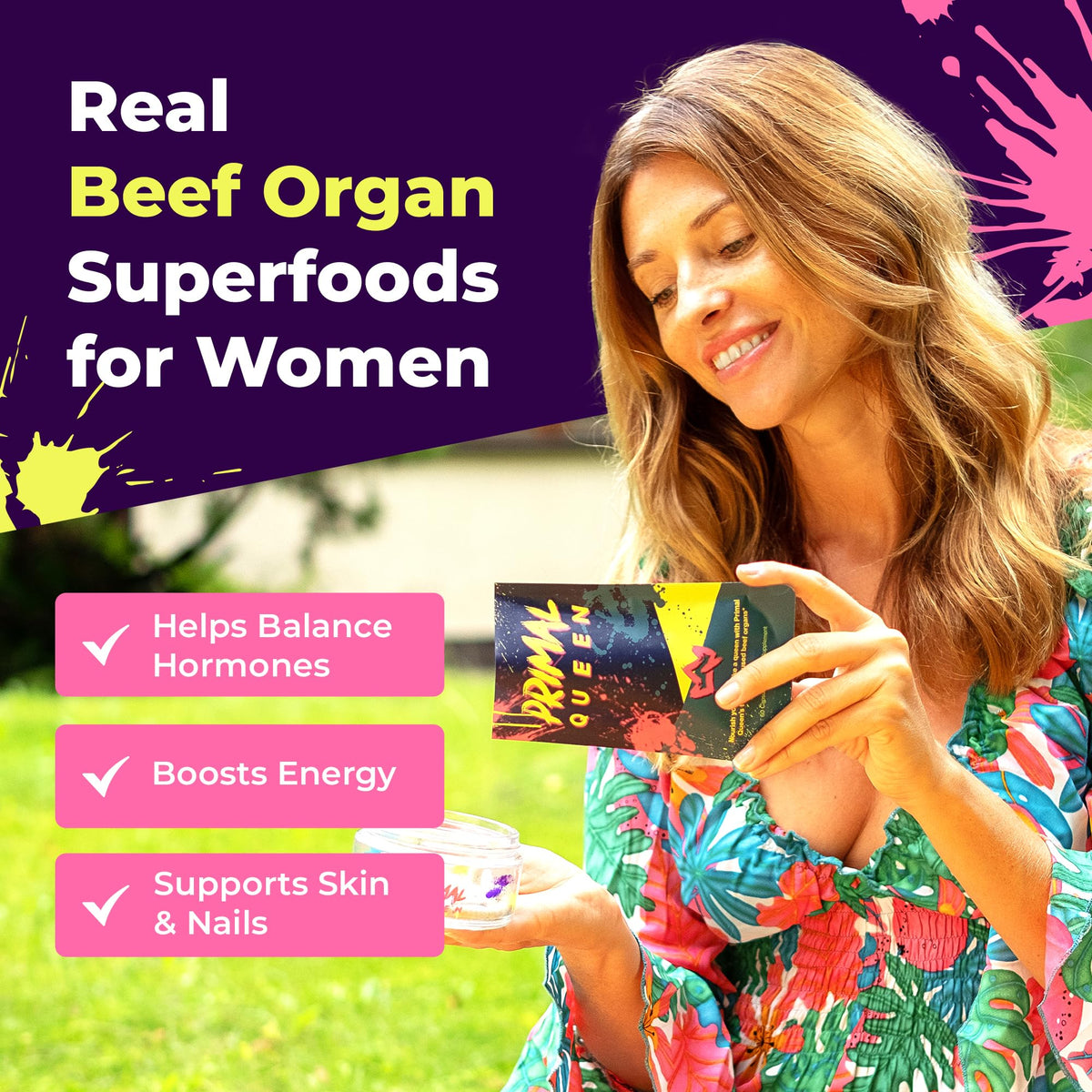 Primal Queen superfood supplement capsules lifestyle view