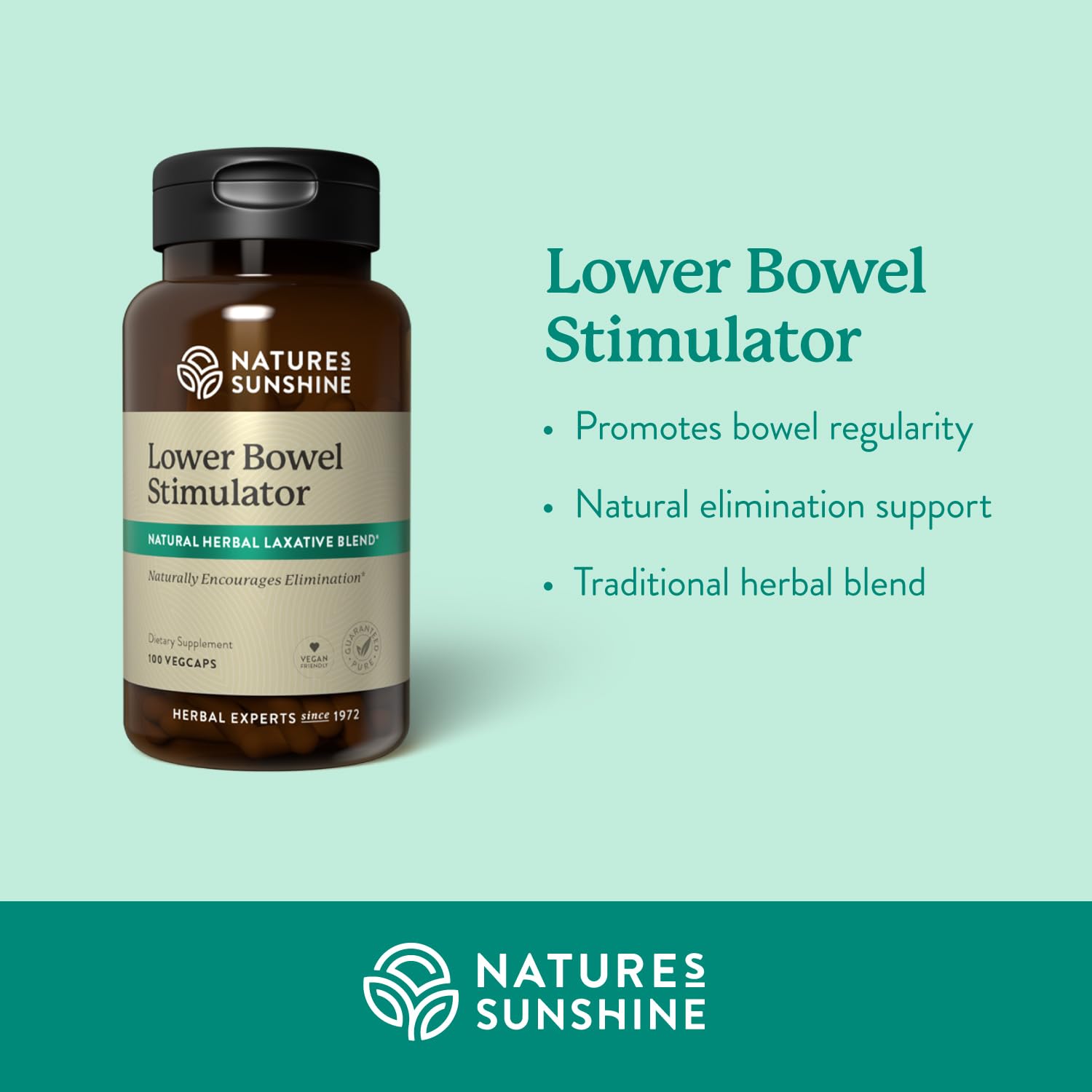 Close up of Nature's Sunshine Lower Bowel Stimulator supplement label