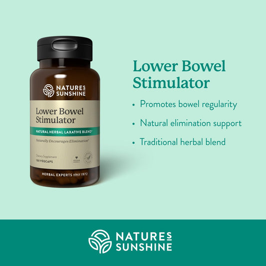 Close up of Nature's Sunshine Lower Bowel Stimulator supplement label