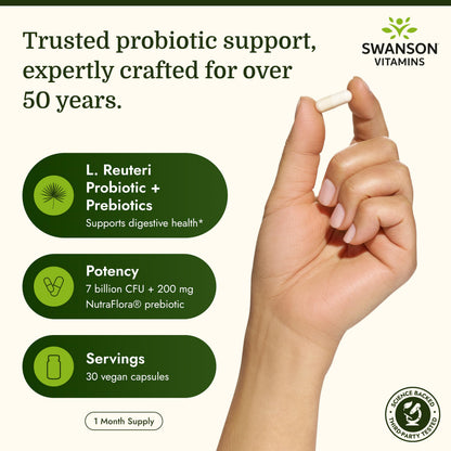 Swanson 7 billion CFU probiotic formula with prebiotics side panel nutrition facts.