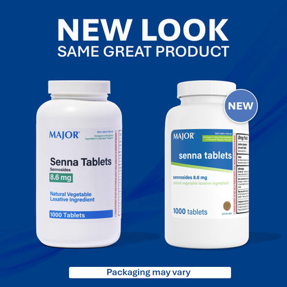 Side profile of Major Senna 8.6mg laxative bottle