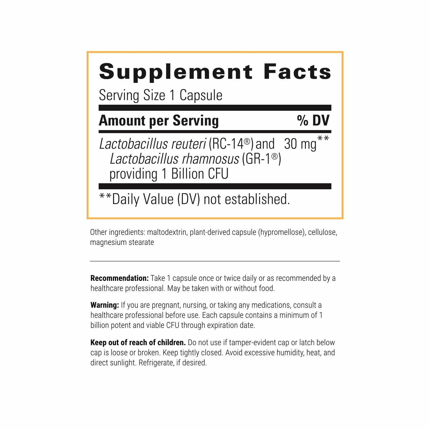 Side angle of Integrative Therapeutics daily oral probiotic bottle for women's vaginal health.