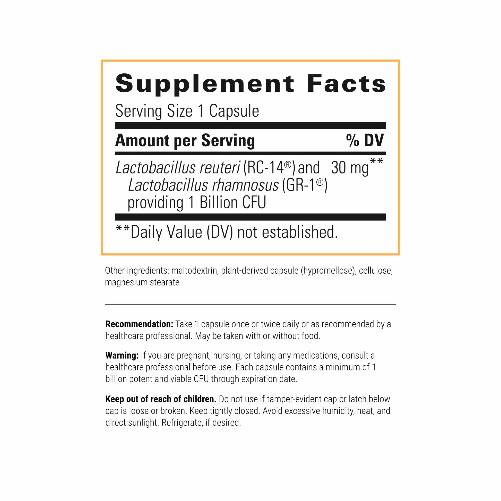 Side angle of Integrative Therapeutics daily oral probiotic bottle for women's vaginal health.