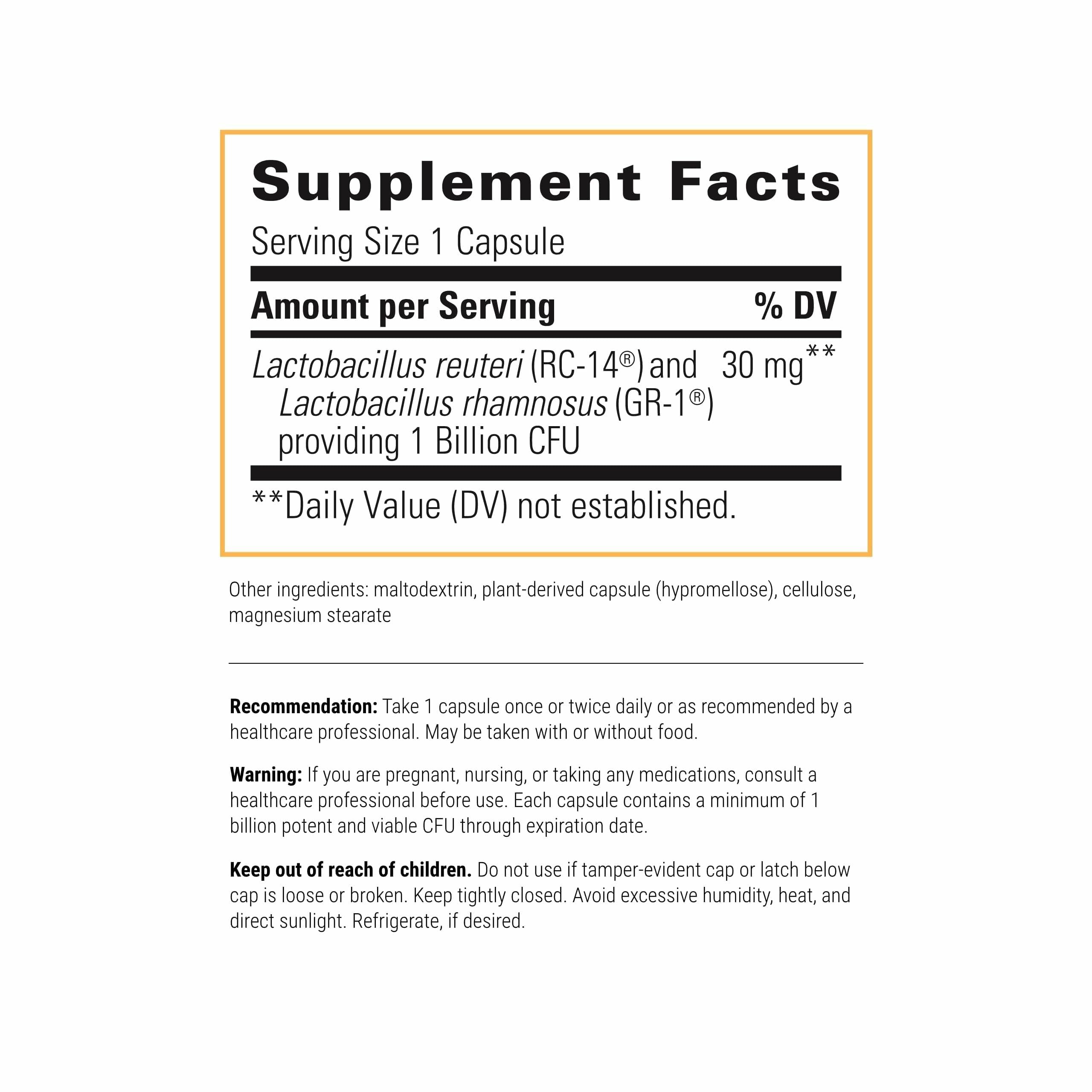 Side angle of Integrative Therapeutics daily oral probiotic bottle for women's vaginal health.