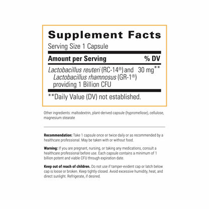 Side angle of Integrative Therapeutics daily oral probiotic bottle for women's vaginal health.