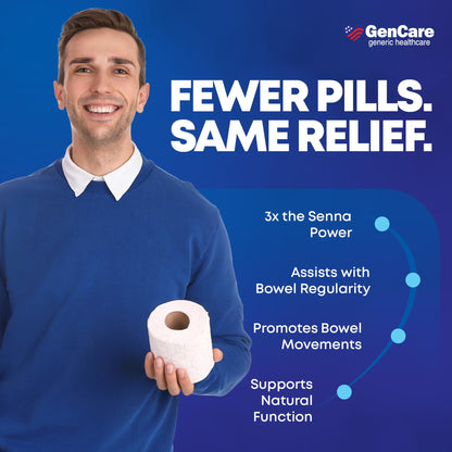 GenCare sennosides USP laxative bottle on a clean background