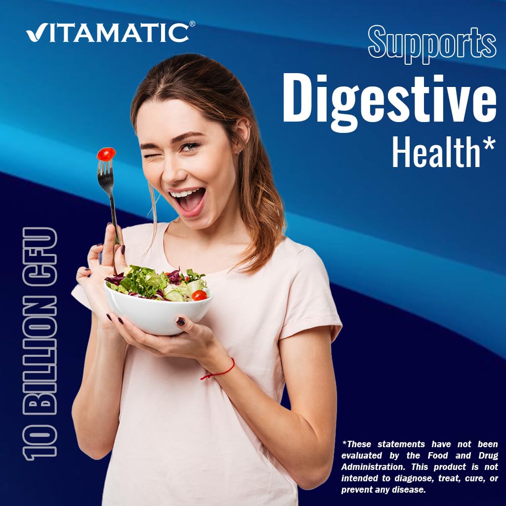 Vitamatic Acidophilus 120 counts bottle demonstrating the gluten free and non GMO product features