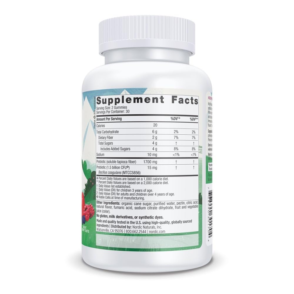 Nordic Naturals Kids Probiotic Gummies Merry Berry Punch supplement label and ingredient facts