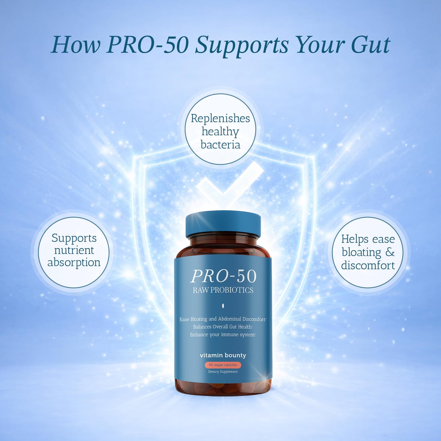 Authentic USA-imported Vitamin Bounty Pro-50 daily digestive wellness supplement bottle