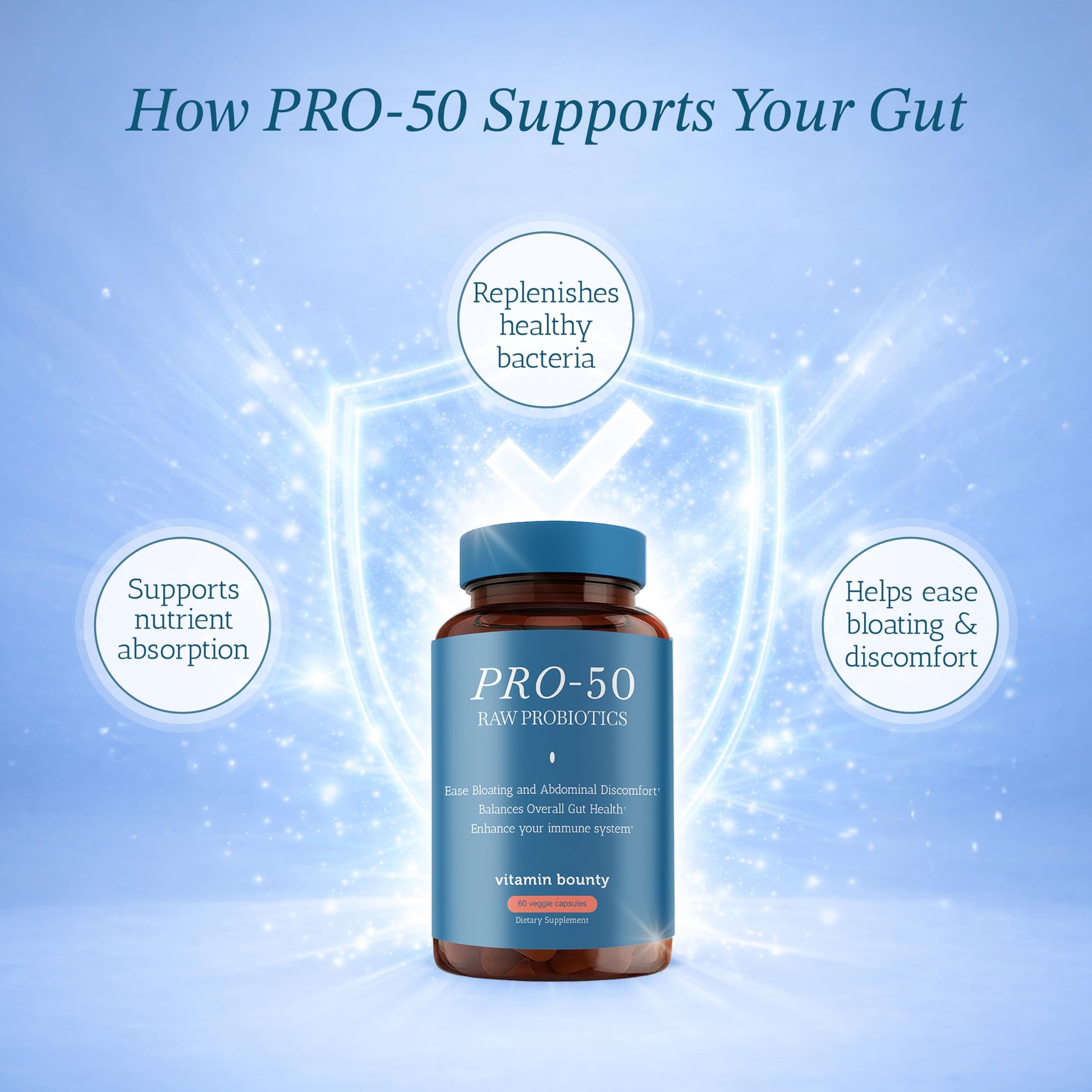 Authentic USA-imported Vitamin Bounty Pro-50 daily digestive wellness supplement bottle