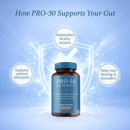 Authentic USA-imported Vitamin Bounty Pro-50 daily digestive wellness supplement bottle