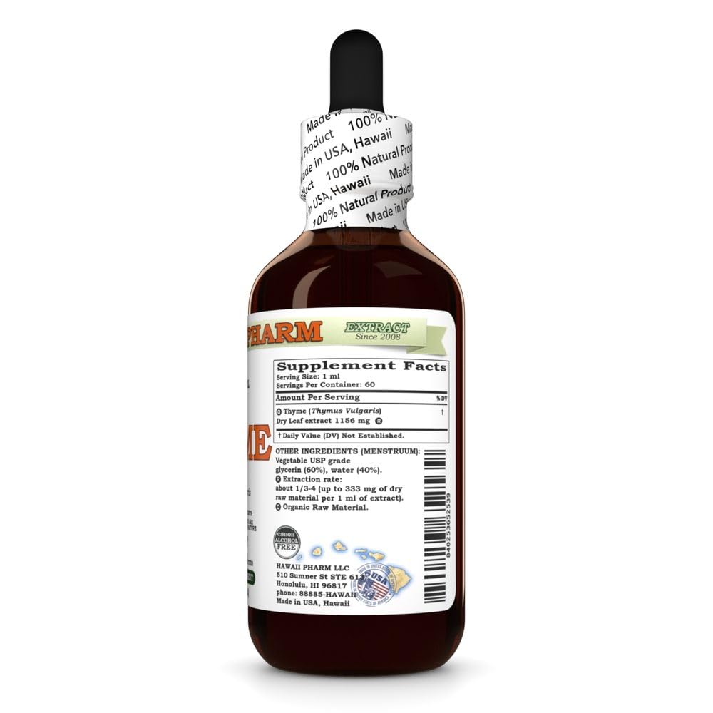 Alcohol free vegan thyme liquid supplement dropper bottle for respiratory wellness